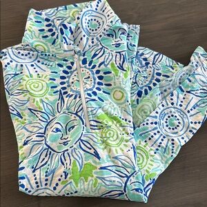 IBKUL Women's Top - Blue and Green Sunburst Design
